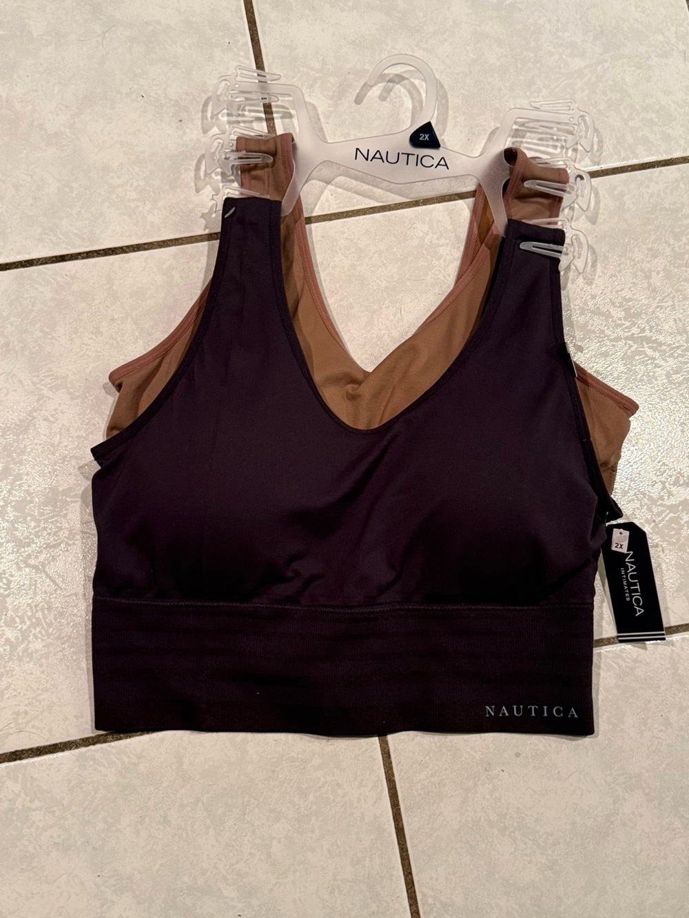 Nautica Seamless V-Neck Bralette/Sport Bra - Gray and Caramel